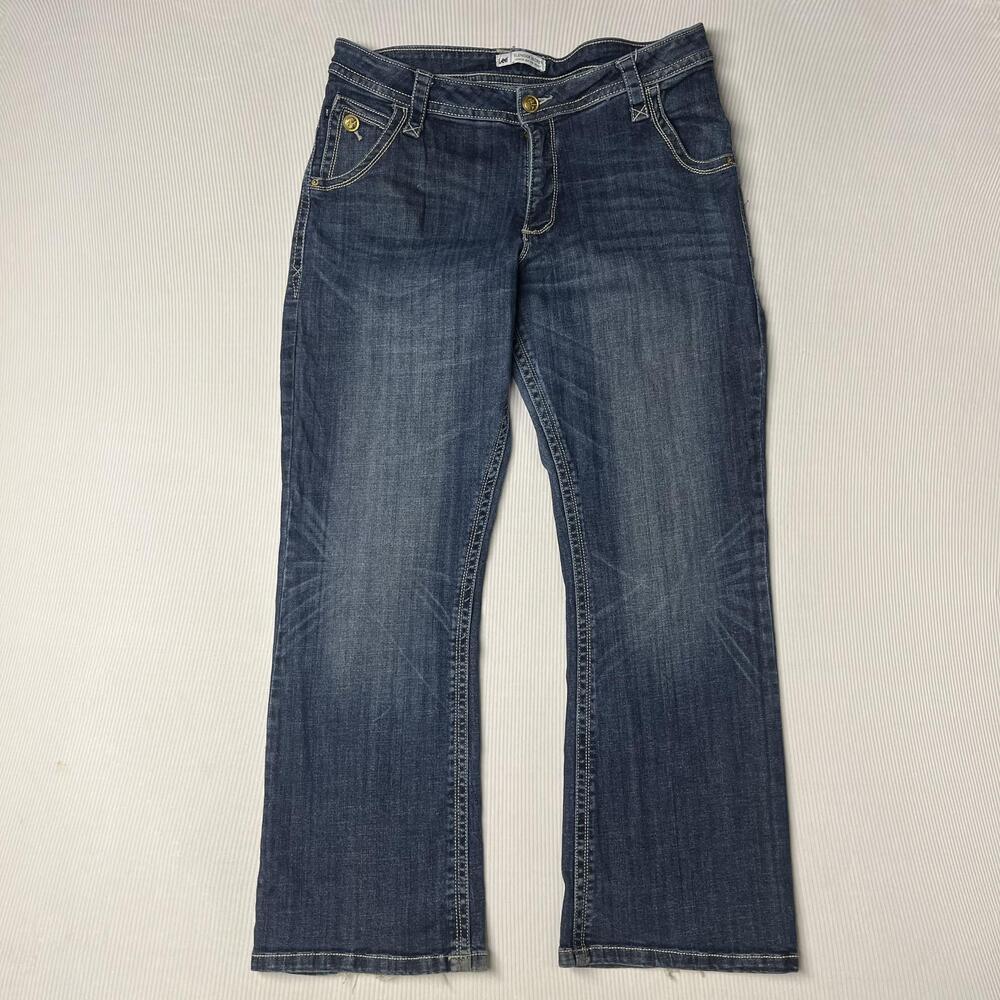 Lee Jeans Womens 18 Blue Medium Wash Mid Rise Bootcut Stretch Denim 38x30